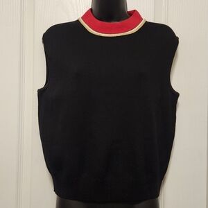 St. John Black Knit Top with Red And White Trim Size Medium EUC